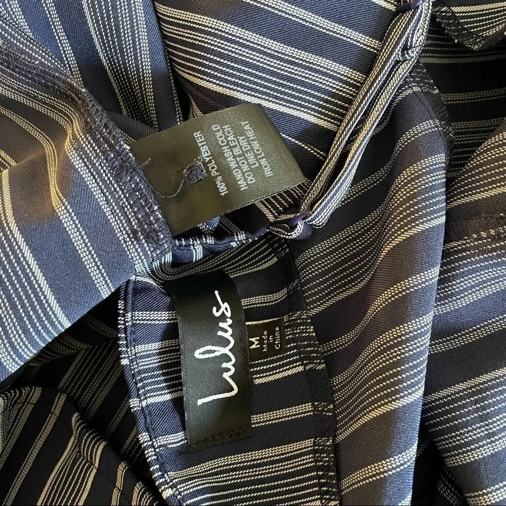 Navy Blue Striped Button-Front Mini Dress - Picture 8 of 14